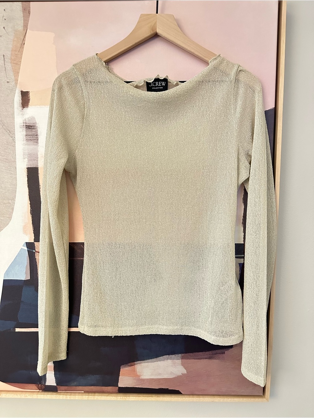 J. Crew Metallic Knit Long-Sleeve Top in Cream
